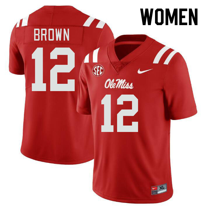 Women #12 Bralon Brown Ole Miss Rebels College Football Jerseyes Stitched Sale-Red